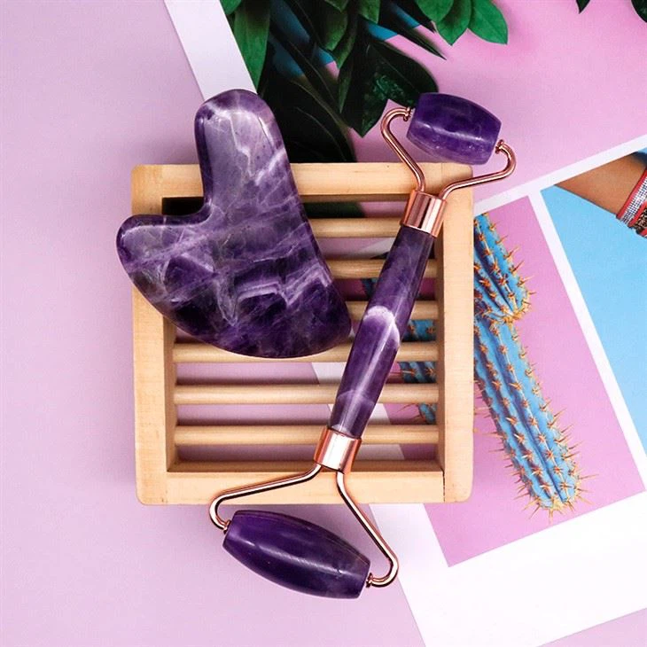 Crystal Facial Massage Amethyst Jade Roller Untuk Wajah