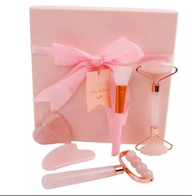 ROSE QUARTZ FACE Urut jed roller dan set gua sha